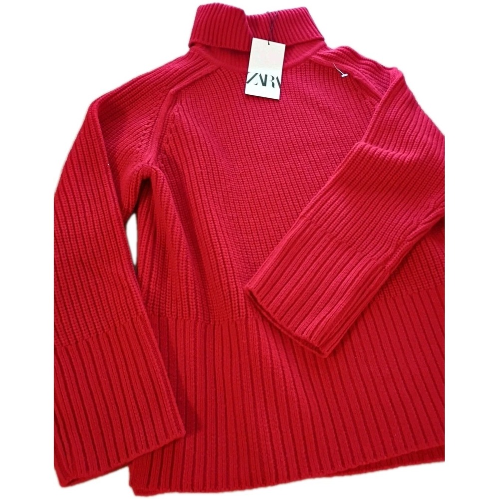 Zara turtlneck sweater Women's Sz S New Red Tunic Boxy Holidays Christmas Chunky
